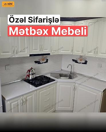 Özəl sifarişlə mətbəx mebeli - Klassik üslubda ağ rəngli fasadlar