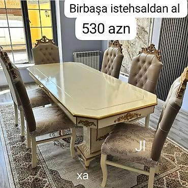 drel dəsti: Klassik üslubda 6 nəfərlik yemək dəsti - Dəst: 1 stol + 6 stul - — 1