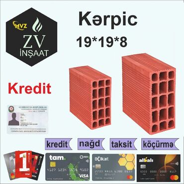 Kafel və metlax: İçi boşluqlu Kərpiclər, 29х19х19 sm, Ödənişli çatdırılma, Rayonlara çatdırılma, Kredit var