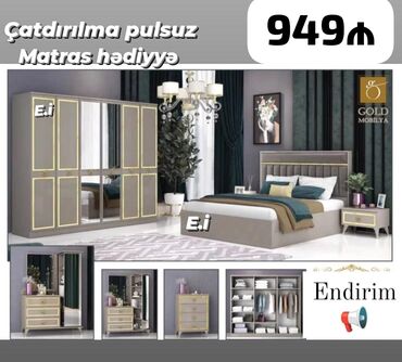 riyad mebel yataq destleri: *Yataq dəsti 949Azn💥 Matras hədiyyə🎁* ✔️Rəng seçimi var ✔️ Ölçü Dolab