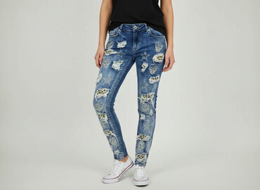 jeansy w panterkę zara: Denim, Jeansy damskie, rozmiar M