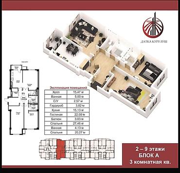 аст билдинг: 3 комнаты, 126 м², АУЦА Элитка, 4 этаж, ПСО (под самоотделку) — 6