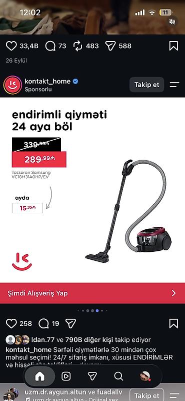 ikinci əl aspirator: Samsung plisos 350 azn alinib bugubki magazalarda qiymetini qoymusam — 2