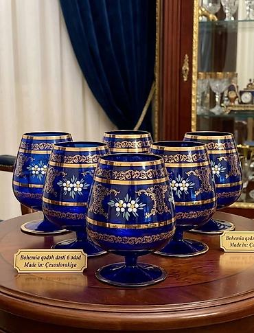 qab: Qədəhlər, rəng - Göy, Şüşə, 6 ədədli dəst, 250 ml — 2