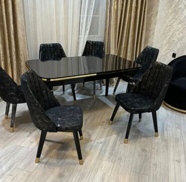 Masa və oturacaq dəstləri: Qonaq otağı üçün, Yeni, Açılmayan, Dördbucaq masa, 6 stul — 7