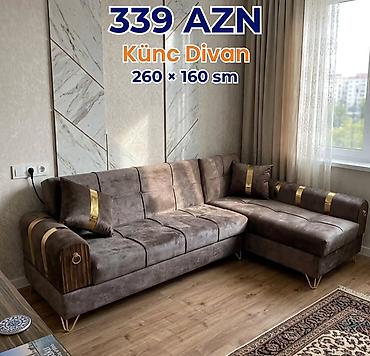 Divanlar: Künc Divan – 260 × 160 sm - Modellər: boz, açıq bej, qırmızı və digər — 21