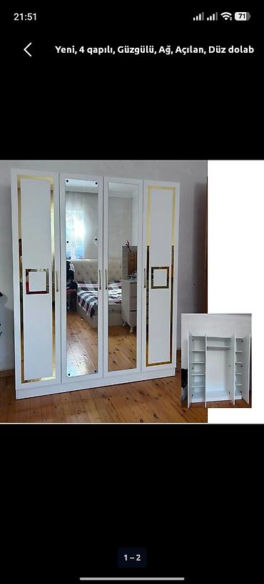 2 ci el dolab: Yeni, 4 qapılı, Güzgülü, Ağ, Açılan, Düz dolab — 1