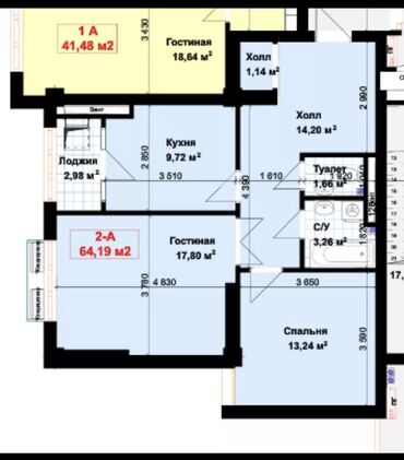 дом под бизнес бишкек: 2 комнаты, 64 м², 3 этаж, ПСО (под самоотделку)