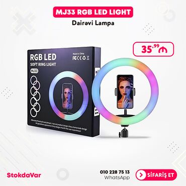 dəri yonan: 🔥🔥 "MJ33 RGB LED LIGHT" Dairəvi Lampa ✅ Diametri: 33 SM ✅ Telefon