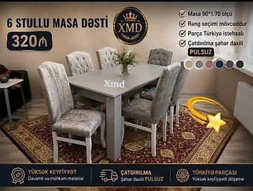 suse masa: 6 stullu masa dəsti Xüsusiyyətlər: - Masa ölçüsü: 90 × 170 sm - 6 — 1
