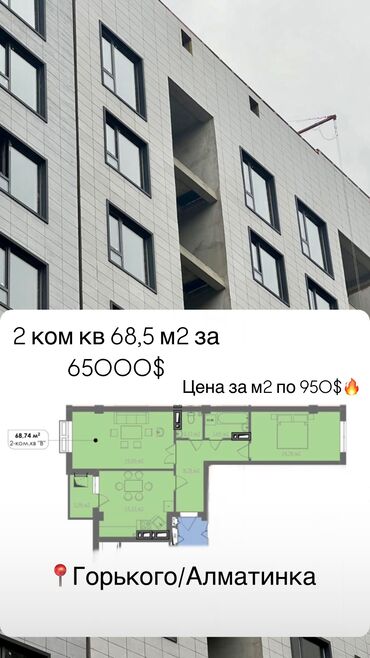 Продажа квартир: 2 комнаты, 68 м², Элитка, 6 этаж, ПСО (под самоотделку)