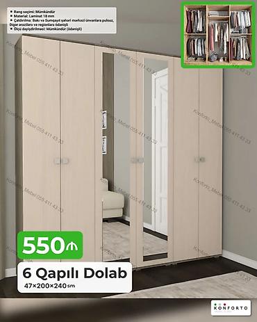 casio sumqayit: 6 Qapılı Dolab – 47×200×240 sm - Material: 18 mm laminat - Rəng — 1