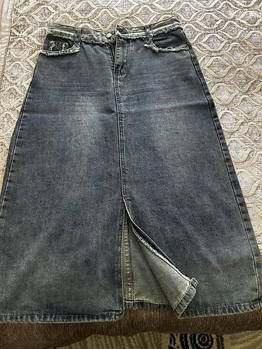 cinsi: Denim ətək - Model: Dizdən aşağı midi uzunluqda, düz kəsim - Parça — 2
