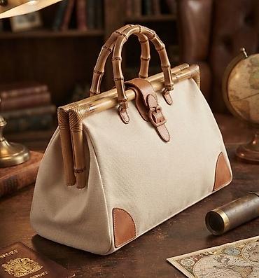 Platnena torba sa bambus ručkama – elegantan travel/doctor stil -