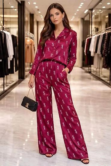 sat versace: Damski satenski komplet – košulja i pantalone - Materijal: glatki — 1