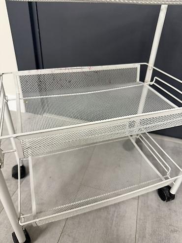 Salon, tibbi mebel: Ağ rəngli 3 mərtəbəli metal təşkilatçı araba - Material: toz boya — 4