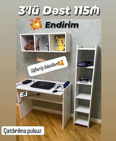 gence stol: 3’lü mebel dəsti – ağ rəngdə Ev və ya ofis üçün nəzərdə tutulmuş 3 — 1