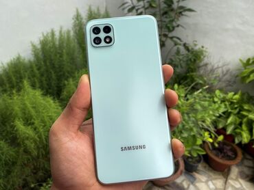 samsunq s21: Samsung Galaxy A22 5G, 256 ГБ, цвет - Голубой, Кнопочный, Сенсорный, Отпечаток пальца