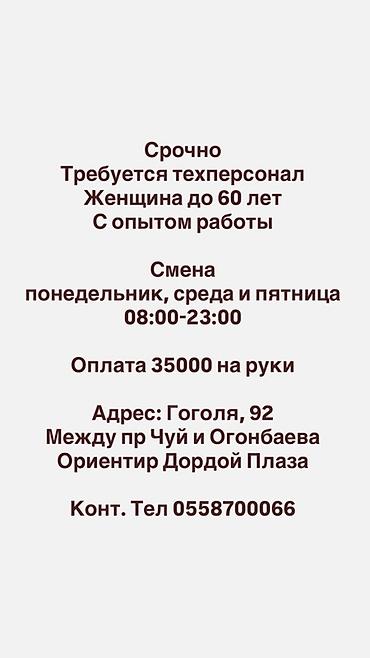 Домашний персонал и уборка: Вакансия: требуется техперсонал (женщина до 60 лет) с опытом работы — 1