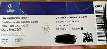 Əlcəklər: UEFA Çempionlar Liqası matçına bilet. Qarabag Ferencvaros bilet