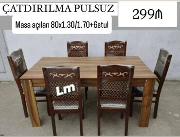 стол для ресепшн: Masa dəsti MASA +6 STULL💥 Masa açılan : 80x1.30/1.70+6stul: 299₼