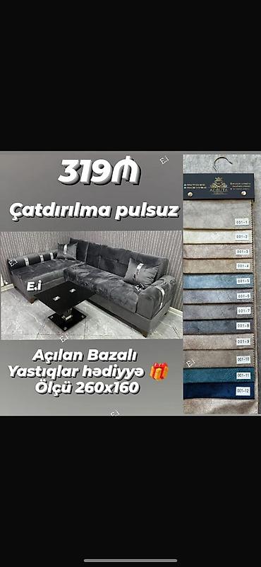 Ev üçün mebel: Künc divan dəsti – açılan, bazalı model. - Ölçü: 260x160 sm - — 1