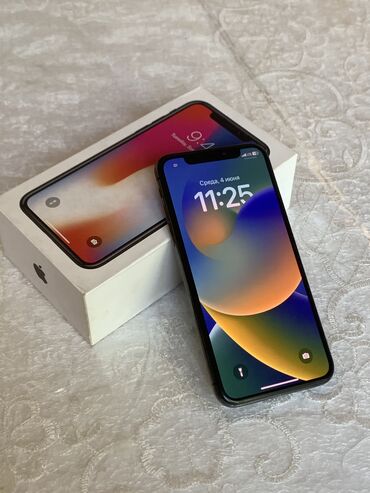 iphone kg: IPhone X, Б/у, 256 ГБ, Черный, Защитное стекло, Коробка, 100 %