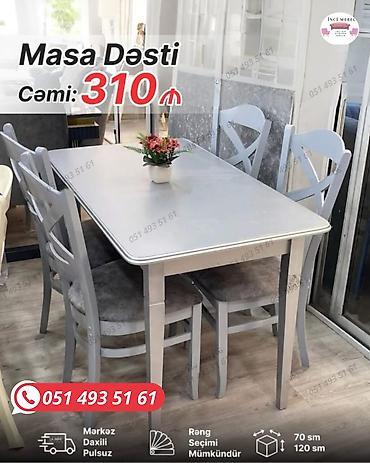 Mətbəx üçün, Yeni, Açılmayan, Dördbucaq masa, 4 stul