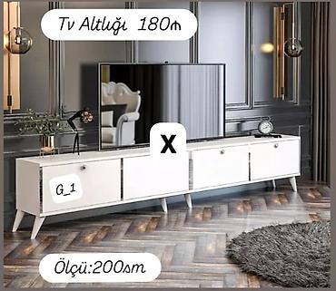 tv stent: Ağ rəngdə, müasir dizaynlı TV altlığı. - Ölçü: 200 sm (uzunluq). - — 1