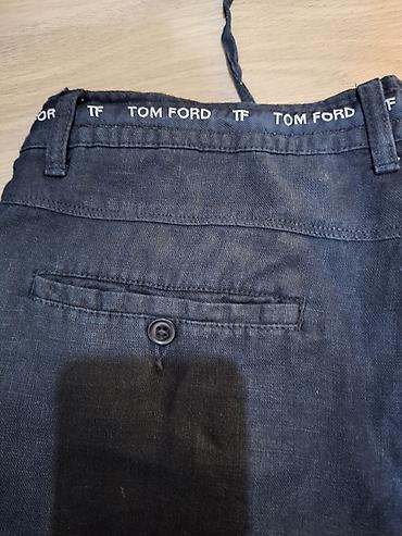льняные штаны: Мужские брюки, Tom Ford, Б/у, цвет - Синий, Самовывоз — 1