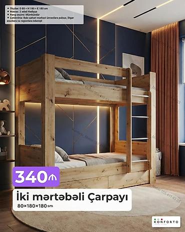 İki mərtəbəli çarpayı – 80×180×180 sm Xüsusiyyətlər: - Ölçülər