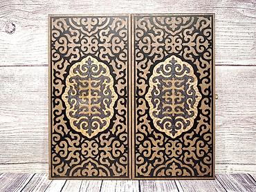 Нарды: Нарды деревянные "Кыял" с национальным орнаментом . - Корпус-книга — 2