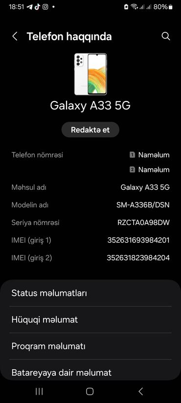 samsung galaxy a13 qiymeti: Samsung Galaxy A33, 128 GB, rəng - Boz, Sensor, Barmaq izi, İki sim kartlı