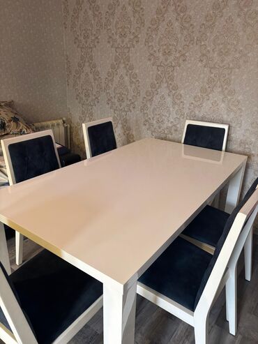 кухонные стулья: Qonaq otağı üçün, İşlənmiş, Kvadrat masa, 6 stul