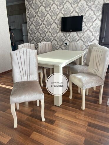 ön oturacaqlar: Qonaq otağı üçün, Yeni, Açılmayan, Dördbucaq masa, 6 stul, Azərbaycan