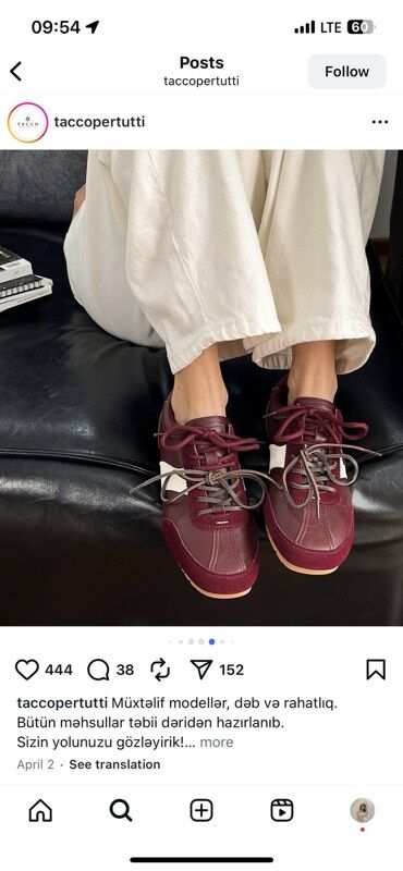 reebok ağ qaçış üçün qadın krossovkaları: Taccopertutti brendindən 90 manata alınmış təbii dəridən hazırlanmış