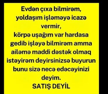 Paltar tikişi: Xidmətdən məlumat Evdən çıxmadan, körpəsi olan və işləməyə icazəsi