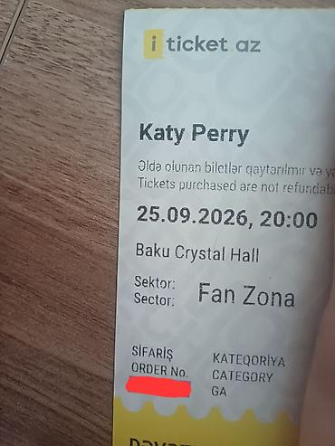Musiqiçilər: Məhsul: Konsert üçün bilet (iTicket.az) Tədbir: Katy Perry konserti — 1