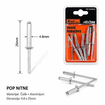 KMT Slepe zakovice 4.8 × 25 mm – 10 kom - Tip: pop nitne (slepe