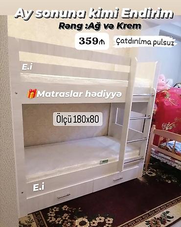 divan kreditle: İki mərtəbəli uşaq çarpayısı - Rəng: Ağ və krem - Ölçü: 180x80 - — 1
