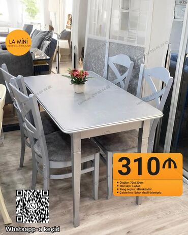 гостинные столы и стулья: Mətbəx üçün, Açılmayan, Dördbucaq masa, 4 stul