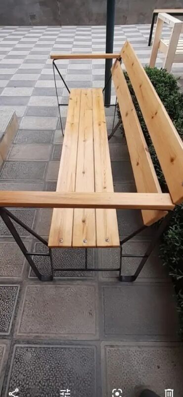 Bağ, çöl masa və oturacaq dəstləri: Metall karkaslı taxta lamelli skamya dəsti - Məhsul: açıq məkana — 31