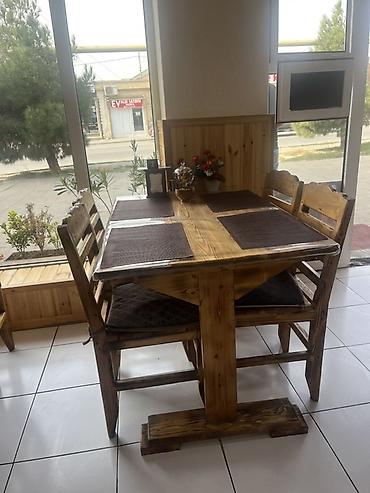 divan ustu ortuk: Taxta yemək masası və 4 ədəd stul dəsti - Material: tam ağac (taxta — 1