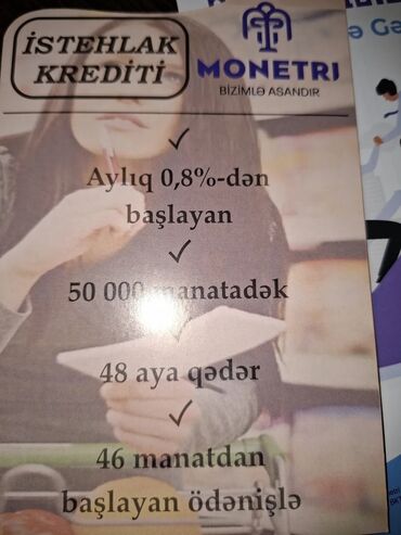 Monetri şirkəti tərəfindən təklif olunan istehlak krediti, aylıq