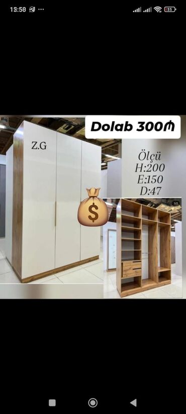 Divan və masa dəstləri: Yeni, Açılan, Düz dolab, Qarderob, paltar dolabı