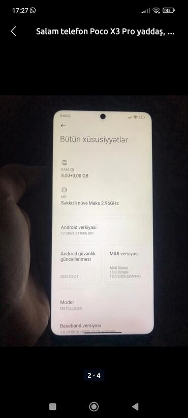 Poco X3 Pro, 256 GB, rəng - Göy, Zəmanət, Sensor, Simsiz şarj