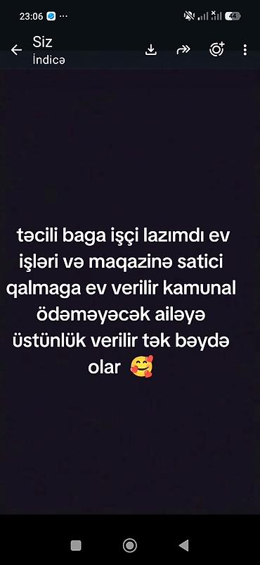 ev qulluqcusu: Bağban tələb olunur, Təcrübəsiz, Dəyişən qrafik — 1