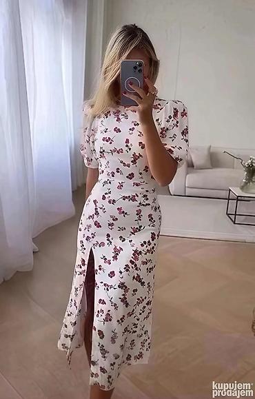 mona tunike: Ženska midi haljina s puf rukavima i bočnim prorezom, s m l - oznaka — 3