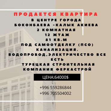 Продажа квартир: 2 комнаты, 81 м², Элитка, 12 этаж, ПСО (под самоотделку)