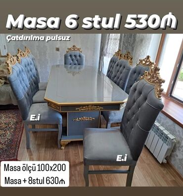 Столы и стулья: *Masa dəsti / Masa 6stul 530 Azn💥* ENDİRİM ✔️Masa MDF, Maşın boyası